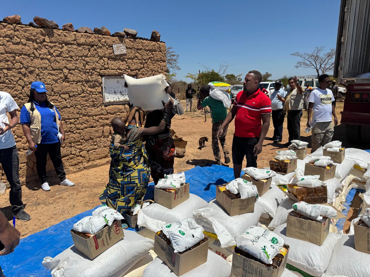 Basic food baskets are distributed to vulnerable communities.